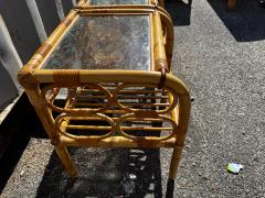 Pair of 2 Tier Tiki Boho Chic Waterfall Front Bamboo End Tables - 4516533