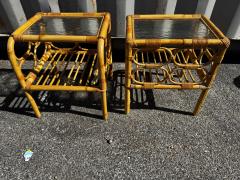 Pair of 2 Tier Tiki Boho Chic Waterfall Front Bamboo End Tables - 4516547