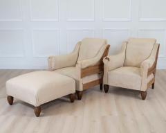 Pair of 20th Century Art Deco Club Chairs with Matching Stool To Upholster - 4663318