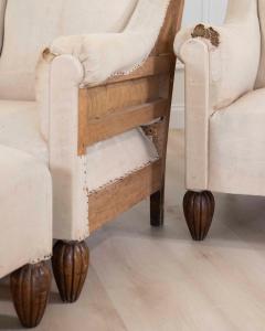 Pair of 20th Century Art Deco Club Chairs with Matching Stool To Upholster - 4663371