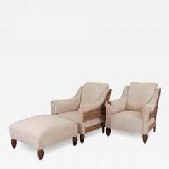 Pair of 20th Century Art Deco Club Chairs with Matching Stool To Upholster - 4681877