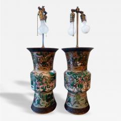 Pair of 20th Century Famille Verte Chinese Porcelain Lamps - 82460