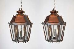 Pair of 20th Century French Hexagonal Copper and Iron Lanterns - 4045244