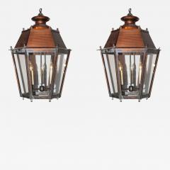 Pair of 20th Century French Hexagonal Copper and Iron Lanterns - 4045912