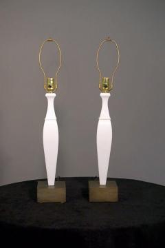 Pair of 20th Century Italian White Marble and Bronze Lamps - 2548712