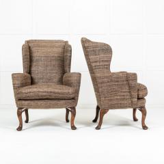 Pair of 20th Century Walnut Wing Armchairs - 3611495