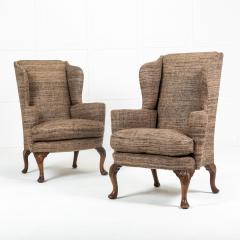 Pair of 20th Century Walnut Wing Armchairs - 3611499