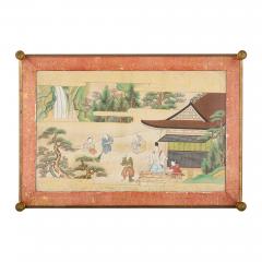 Pair of 20th century two tiered brass tag res with Japanese paintings - 4084555