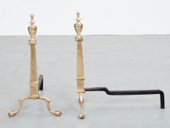 Pair of Adam Style Etched Brass Andirons - 3886947