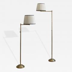 Pair of Adjustable Brass Floor Lamps with Fabric Lampshade 1970s - 4428135