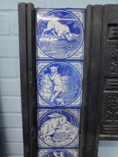 Pair of Aesthetic Movement Cast Fire Inserts with Mintons Aesops Fables Tiles - 4189885