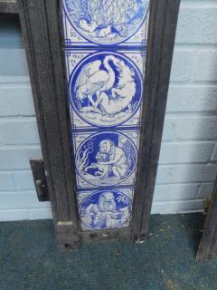 Pair of Aesthetic Movement Cast Fire Inserts with Mintons Aesops Fables Tiles - 4189888