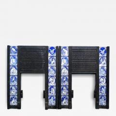 Pair of Aesthetic Movement Cast Fire Inserts with Mintons Aesops Fables Tiles - 4232826