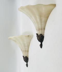 Pair of Alabaster Bronze Post Modern Wall Sconces - 4129055