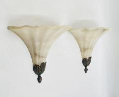 Pair of Alabaster Bronze Post Modern Wall Sconces - 4129056