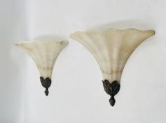Pair of Alabaster Bronze Post Modern Wall Sconces - 4129057