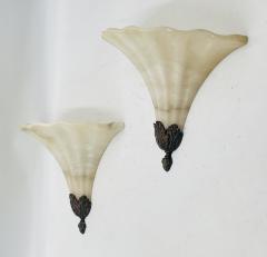 Pair of Alabaster Bronze Post Modern Wall Sconces - 4129059