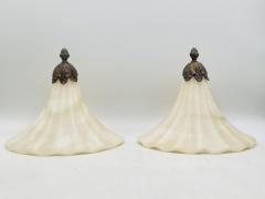 Pair of Alabaster Bronze Post Modern Wall Sconces - 4129063
