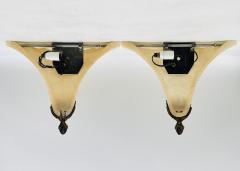 Pair of Alabaster Bronze Post Modern Wall Sconces - 4129065