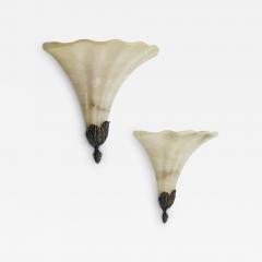 Pair of Alabaster Bronze Post Modern Wall Sconces - 4130234