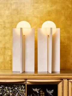 Pair of Alabaster Suspended Globe Table Lamps - 4753733