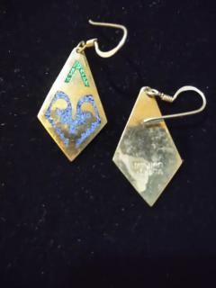 Pair of Alpaca Mexico Sterling Silver and Enamel Diamond shaped Earrings - 3856652