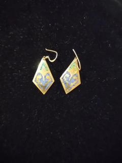 Pair of Alpaca Mexico Sterling Silver and Enamel Diamond shaped Earrings - 3856653