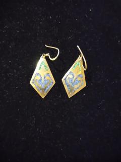 Pair of Alpaca Mexico Sterling Silver and Enamel Diamond shaped Earrings - 3856654