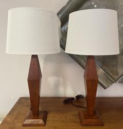 Pair of American Art Deco 1940s Wood Table Lamps - 3373093