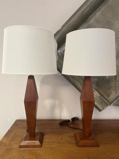 Pair of American Art Deco 1940s Wood Table Lamps - 3373094