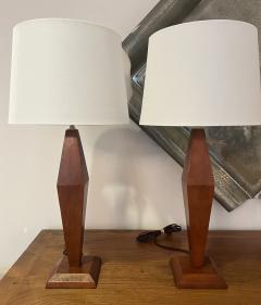 Pair of American Art Deco 1940s Wood Table Lamps - 3373095
