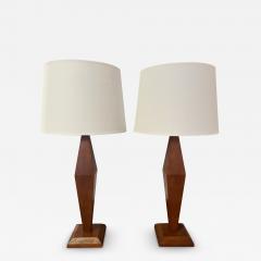 Pair of American Art Deco 1940s Wood Table Lamps - 3373766