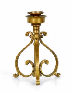 Pair of American Art Deco Bronze Scroll Design Candlesticks - 4674690