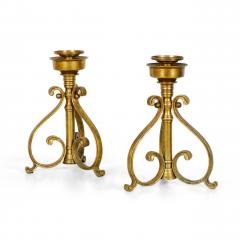 Pair of American Art Deco Bronze Scroll Design Candlesticks - 4733162