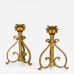 Pair of American Art Deco Bronze Scroll Design Candlesticks - 4733270