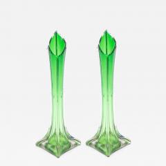 Pair of American Art Deco Green Glass Bud Vases - 4733442