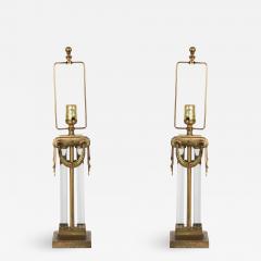 Pair of American Art Moderne Brass and Glass Table Lamps - 1382283