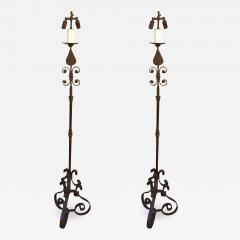 Pair of American Arts and Crafts Wrought Iron Floor Lamps - 657676