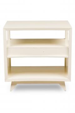 Pair of American Contemporary White Two Tier Concave End Table - 4667306