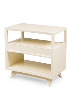 Pair of American Contemporary White Two Tier Concave End Table - 4667307