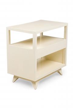 Pair of American Contemporary White Two Tier Concave End Table - 4667309