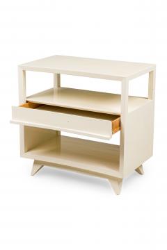 Pair of American Contemporary White Two Tier Concave End Table - 4667311