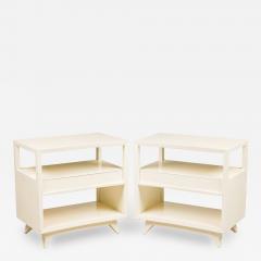 Pair of American Contemporary White Two Tier Concave End Table - 4729243