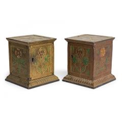 Pair of American Country Antique Cast Metal Floral Design Rectangular Coin Banks - 4717227