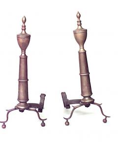 Pair of American Country Brass Urn Andirons - 4668507
