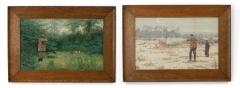 Pair of American Country Hunter Watercolor Lithographs - 4516266