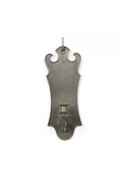 Pair of American Country Pewter Pediment Top Wall Sconces - 4673536