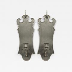 Pair of American Country Pewter Pediment Top Wall Sconces - 4735454