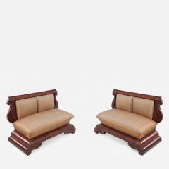 Pair of American Empire Crotch Mahogany Veneer Upholstered Window Seats - 2799618