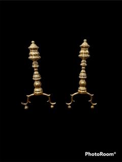 Pair of American Federal Period Finial Form Brass Andirons - 2992280